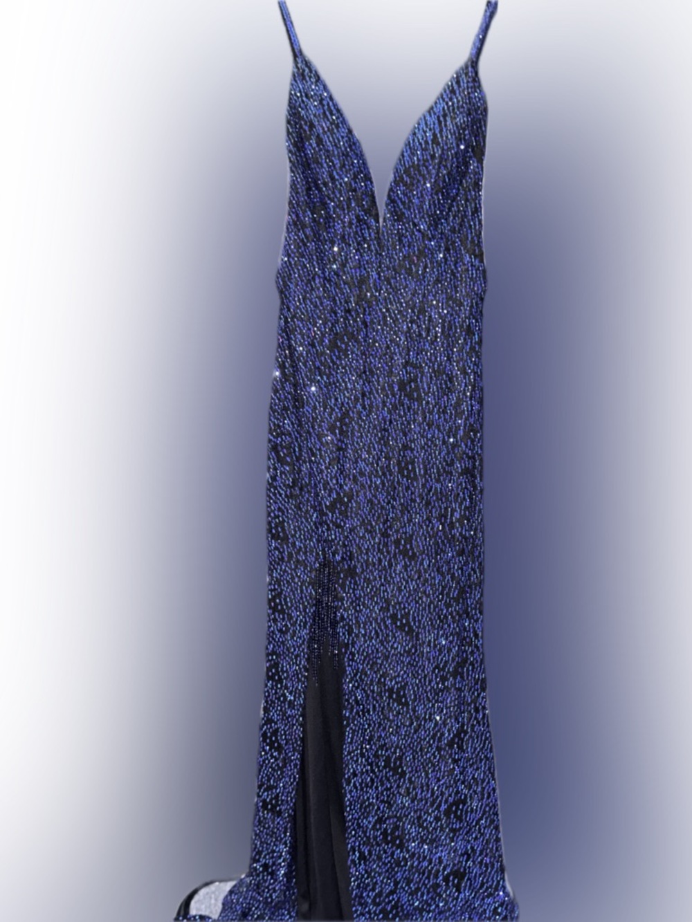 Vienna Prom Sparkling Deep Blue Sequin V-Neck Gown